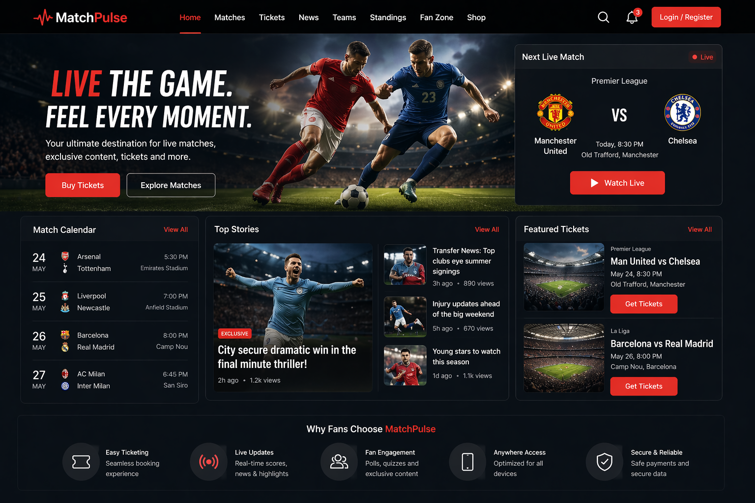 MatchPulse Sports Web Development Services for Fan Engagement, Ticketing, and Live Content